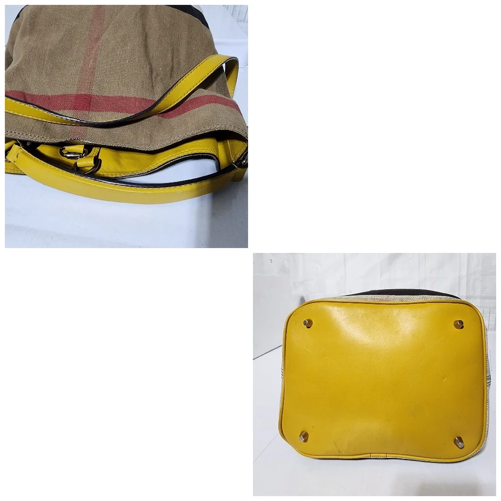 BURBERRY Canvas Mega Check Medium Ashby Hobo Saddle Bag Yellow/Beige